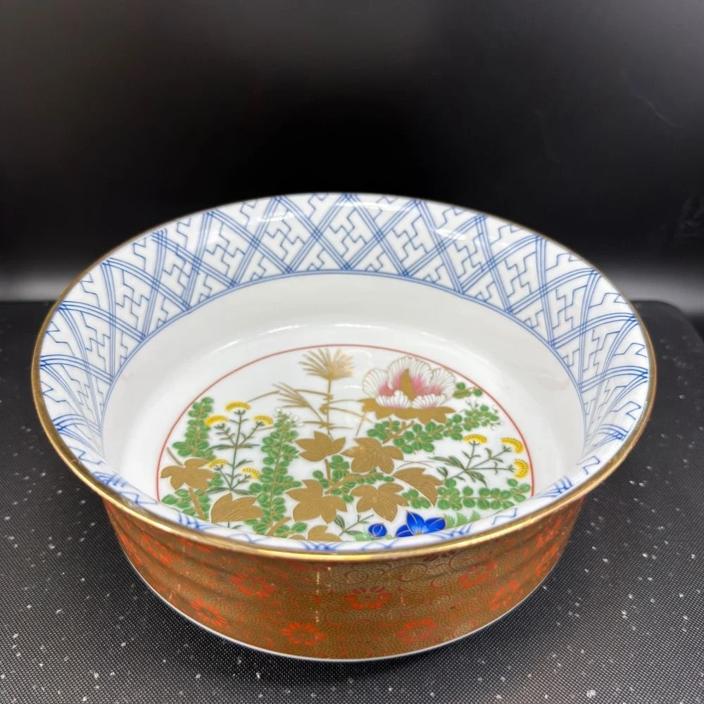 Japanese Imari‎ Porcelain Bowl Dish Gold Orange Floral Gilded Centerpiece Marked